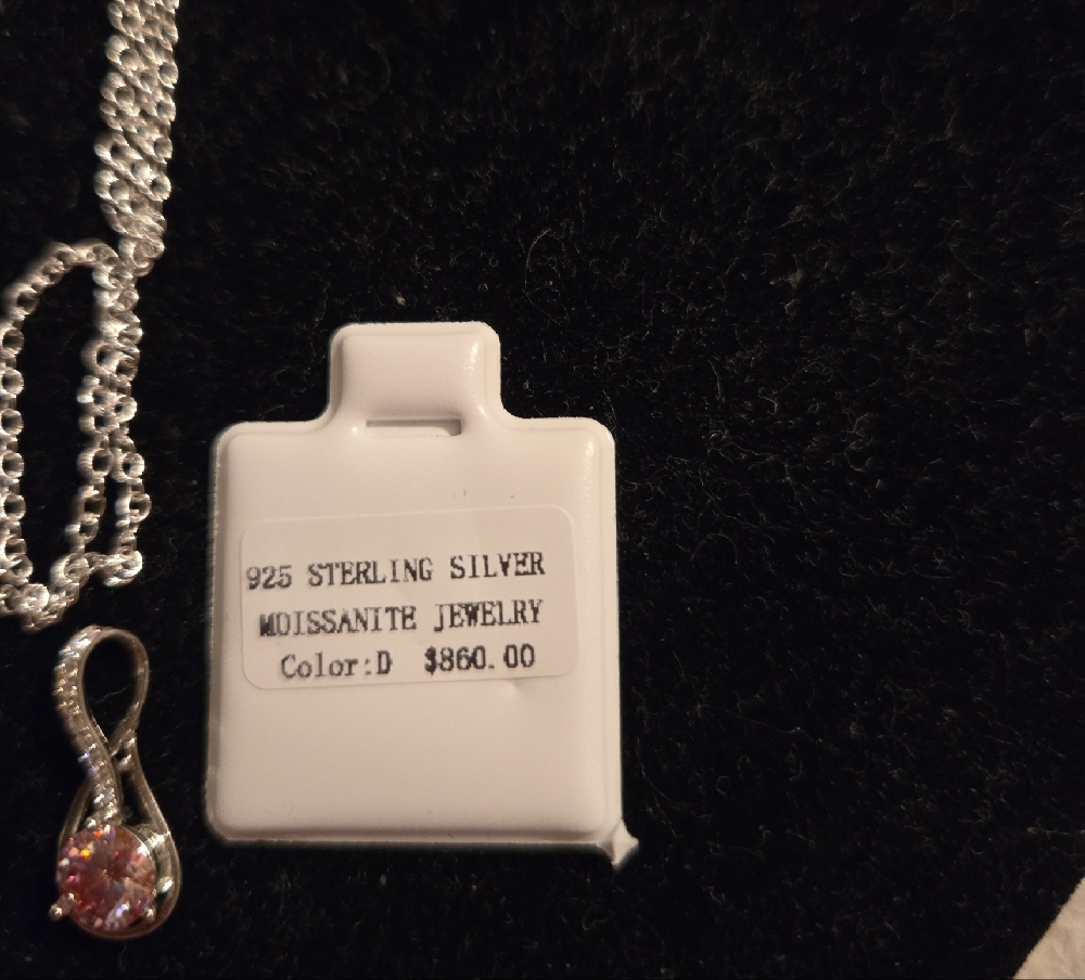 Sterling Silver Pink Moissanite Necklace - Picture 3 of 5